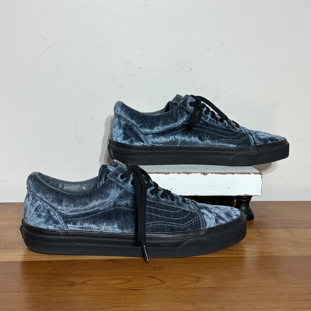 Vans Old Skool Crushed Velvet Blue Grey Black Sneakers Mens 10 Womens 11.5